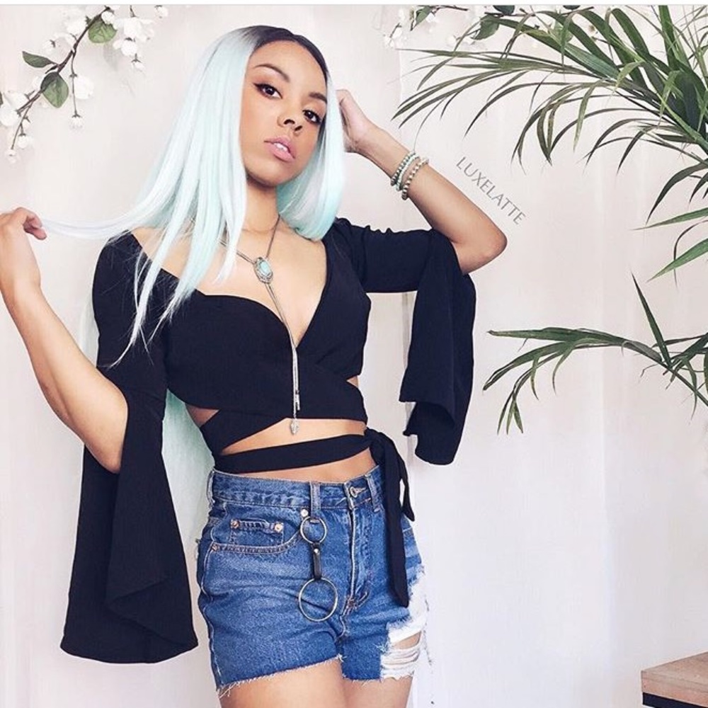Flared Sleeve Wrap Crop Top